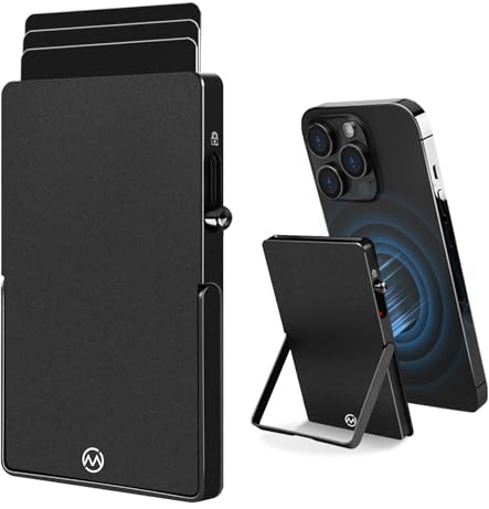 MPVWALT Metal Card Holder with Magnet for Magsafe Wallet, Pop up Card Case Slim Aluminum Body Compatible with Apple iPhone 17/16/15/14/13/12 Series (Not 13/12 Mini) or Magnetic Phone, RFID Block