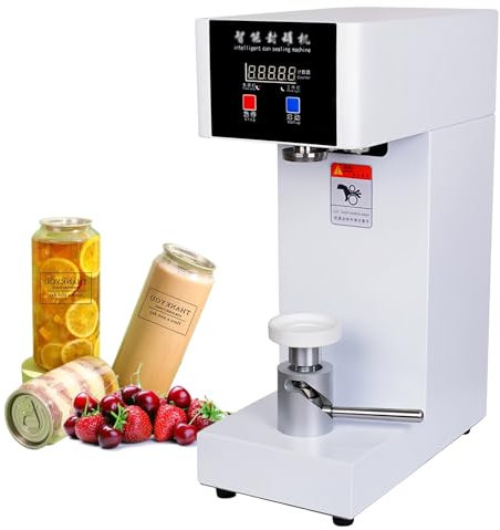 Automatic Can Sealing Machine,180W Electric Cup Sealer Machine with Counter & LCD Display, 5.5cm Dia & 14-21cm Height Tin Can Seaming Closing Capping Machine,Fruit Juice/Beer Can Sealer,White-110V