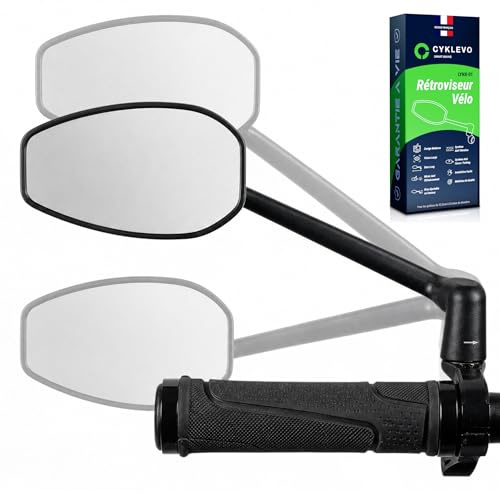 CYKLEVO Rétroviseur Vélo Électrique Gauche et Droite - Miroir Convexe Antichoc Pivotant 360° - Compatible VTT Trottinette Électrique Vélo de Ville - Vision Large, Installation Facile sur Guidon