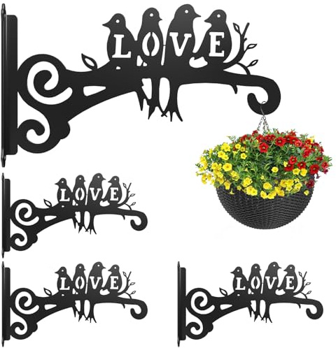 4 PCS Metal Plant Hangers,Outdoor Hanging Basket Brackets with Bird Design -Heavy Duty Plant Hooks Rust- Resistant for Plants, Bird Feeders,Wind Chimes,Lanterns - Home Garden Decor (Black 4 PCS)