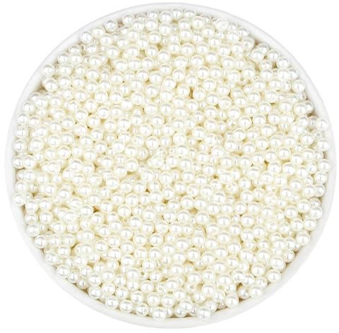 QINJIEJIE 1500 Stück Kleine Perlen Weiß 6mm Bastelperlen zum Auffädeln, Lose Beads Runde Weiß Perlen für DIY Schmuckherstellung, Armbänder, Halsketten, Dekoration und Vasenfüller