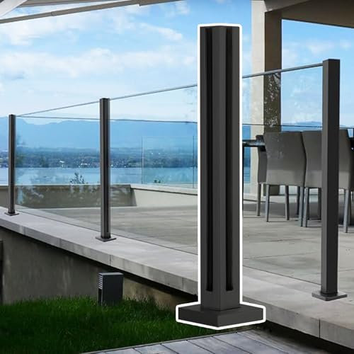 Generico Ringhiera Quadrata in Acciaio Inox con montanti in Vetro, Altezza 24-42, Pali per balaustra in Vetro Nero per Piattaforme e Scale, Include Guarnizione in Gomma e Morsetto (Zaffiro, Altezza
