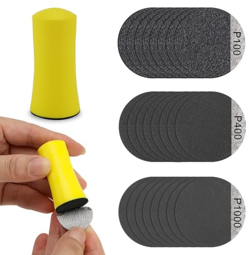 QGGTQG Schleifpapier Set, Nass-Trockene Hand Schleifklotz, Schleifpapier Rund 100/400/1000 Grit, Siliziumkarbid, für Holz, Metall, Gips, Kunststoff