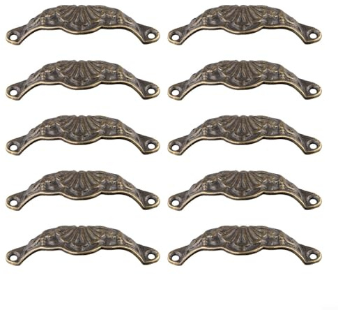 Eawfgtuw Lot de 10 poignées de tiroir en laiton antique en forme de coquille, quincaillerie de meubles en alliage de 99 mm avec vis de montage pour cuisine