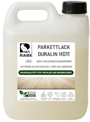 RABE Parkettlack Treppenlack Seidenmatt Duralin HD11 Klarlack Hochleistungs Lack 2in1 für Holzboden (Farblos, 5 Liter)