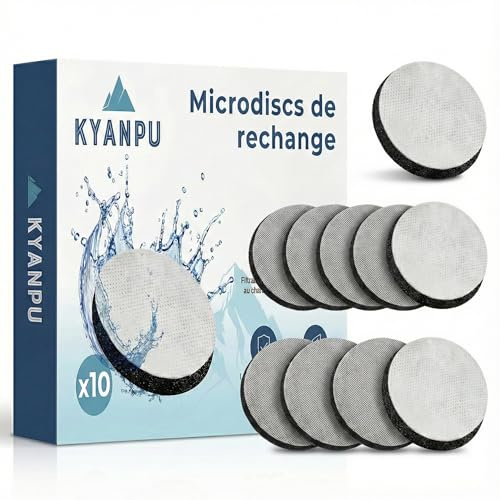 KYANPU Lot de 10 Disques Filtrants Compatibles Brita MicroDisc - 1500L de Filtration (1 An d'Eau) - Recharge Gourde Filtrante Fill&Go Bouteille & Carafe - Charbon Actif Anti Chlore, PFAS & Goût