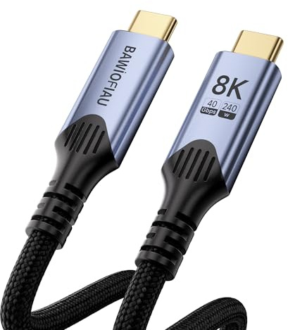 BAWIOFIAU Cable USB-C Tipo C Corto de 0,3 m Compatible con Thunderbolt 4 & USB4, Transmisión de Datos 40Gbps, Carga Rápida 240W PD3.1 48V/5A para Dispositivos Type-C, SSD y Monitor