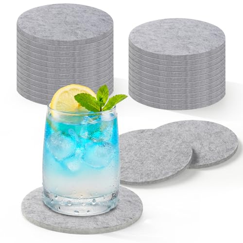 SADOKNS 24er-Set Untersetzer für Gläser, Filz Untersetzer rund für Heiß- und Kaltgetränke, 10cm Bierdeckel für Zuhause, Restaurant, Büro & Bar (Hellgrau)
