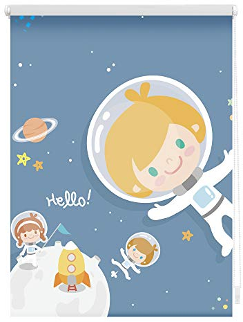 Lichtblick Klemmfix Verdunklungs-Rollo mit Motiv, ohne Bohren, Blickdicht, Seitenzugrollo, Made in Germany, Astronaut - Blau 120 x 150 cm (B x L)