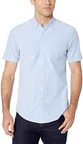 Amazon Essentials Men's Slim-Fit Short-Sleeve Pocket Oxford Shirt, Blue, S