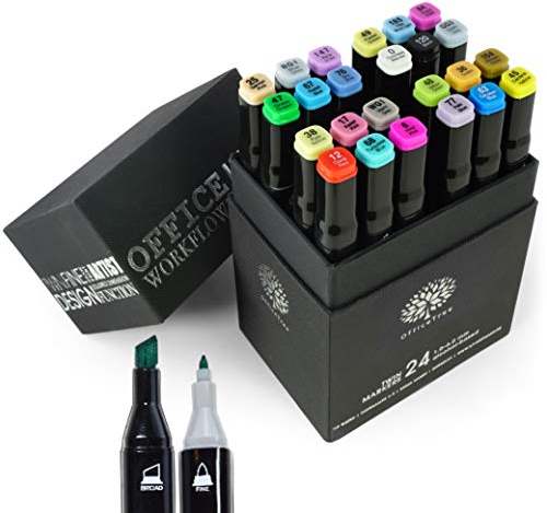 OfficeTree 24 Alkohol Marker - Weiche Farben - Twin Marker Set zum Zeichnen und Malen - Touch Marker Stifte auch als Manga Stifte
