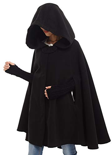 GRACEART Gothic Mittelalter Unisex Poncho Cape Fledermaus Shal Umhang Überwurf (Kurz- Schwarz)