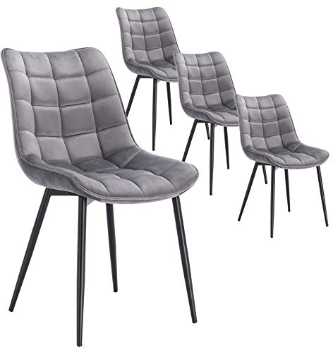 WOLTU Esszimmerstühle 4er Set Küchenstuhl Polsterstuhl Wohnzimmerstuhl Sessel mit Rückenlehne, Sitzfläche aus Samt, Metallbeine, Hellgrau BH142hgr-4