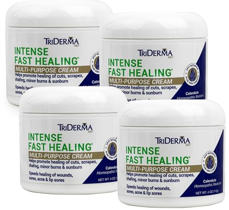 TriDerma Intense Fast Healing Cream for Sores, Cuts, Scrapes, Cracked Hands, Rashes and Hard-to-Heal Skin Irritations, Therapeutic Skin Care Pack of 4