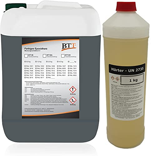 BTT-BA Epoxidharz Bodenbeschichtung RAL 7011 für 25m² Außen Fliesenlack Betonfarbe Estrichfarbe Balkonfarbe Betonplattenfarbe Terrassenfarbe Gehwegfarbe Gießharz Epoxy
