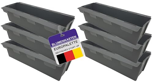 Pilix Paletten Blumenkasten Europalette 6er mit patentiertem Stecksystem | 37 cm 6 Stück Anthrazit | Pflanzkasten Europalette Kunststoff | Einsätze für Europaletten Blumenkästen Europalette