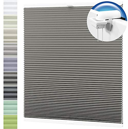 Wabenplissee nach Maß Verdunklung Thermo Plissee Klemmfix Ohne Bohren Dunkelgrau Rückseite Weiß Breite: 71-80 cm, Höhe: 101-140 cm