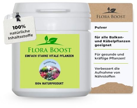Flora Boost Balkonpflanzen Dünger 100g, Pulverdünger | Für bis zu 100L Gießwasser, Für alle Balkon- & Kübelpflanzen, 100% natürlicher Pflanzendünger