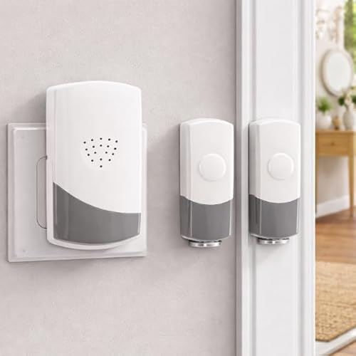 Marco Paul Plug in Wireless Door Chime Kit – Digital Doorbell with 2 Transmitters – 100m Range Cordless Door Bell for Front & Back Door, Home & Office