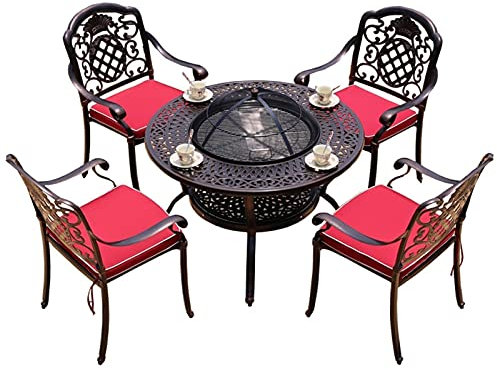 Brasero Exterior Tazón De Fuente De Fuego De Leña De La Mesa De La Parrilla del Jardín, Mesa De Comedor De Aluminio Adecuada para Jardín, Terraza, Patio Trasero, Impermeable, Antioxidante