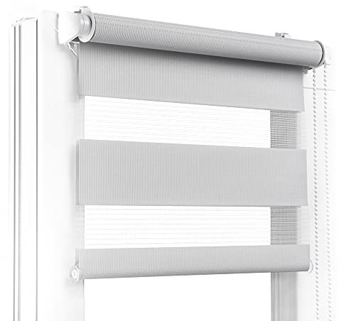 Fenster DEKOR - Rollos für Fenster Hellgrau - Klemmfix Rollo ohne Bohren B80 x H120 cm - Doppelrollo mit Einer Breiten Auswahl an Größen und Farben - Blickdichte Rollos, einfach zu montieren