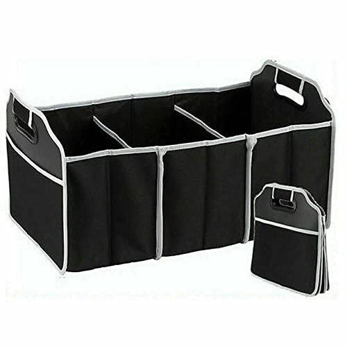 CRYSTAL CROWN Heavy Duty Collapsible Car Boot Organiser, 2-in-1, Foldable, Spacious, Stylish Black, 53 x 32cm