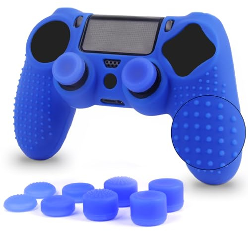 PS4 - Cover per controller PS4, in silicone per DualShock 4, accessori PS4, custodia antiscivolo per Playstation 4, sottile, Pro, 1 pezzo PS4, 4 paia di manopole PS4, colore: Blu
