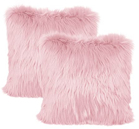 LIGICKY 2er Set Kunstfell Kissenbezug Einfarbig Plüsch Weich Künstlich Pelz Throw Kopfkissenbezug Kissenhülle Dekorative Quadrat Kissen Dekokissen für Sofa Schlafzimmer Auto, 40 x 40 cm Weiß