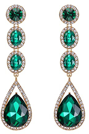 EVER FAITH Damen Kristall Hochzeit Mode Teardrop Lange Baumeln Kronleuchter Ohrringe