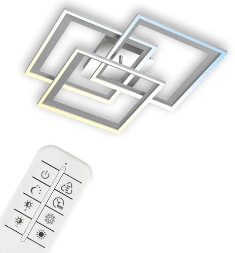 BRILONER Leuchten – Deckenlampe LED, Dimmbar, Deckenleuchte mit Fernbedienung, LED Frame, Farbtemperatur einstellbar, Hinterschnitt, Chrom-Alu, 560x560x90 mm