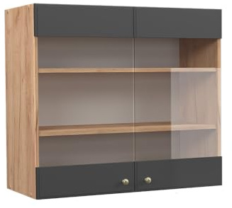 Vicco Mobile da cucina in vetro Fame-Line, Antracite-oro, 80 cm, per la combinazione con altri moduli della serie Fame-Line