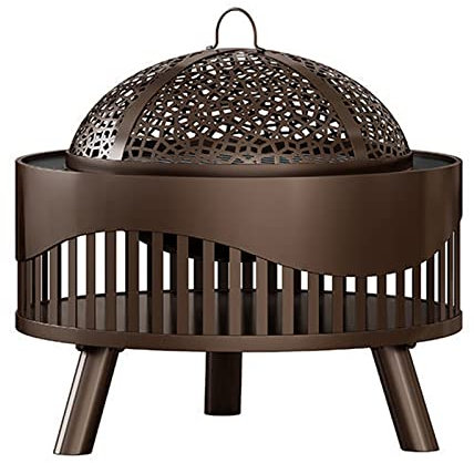 Schwarze, strapazierfähige, holzbefeuerte Feuerstelle, Feuerstelle im Freien, Herd, mit Funkenschutzgitter und runder Feuerstellenabdeckung, for Lagerfeuer auf der Terrasse und im Garten (Size : S)
