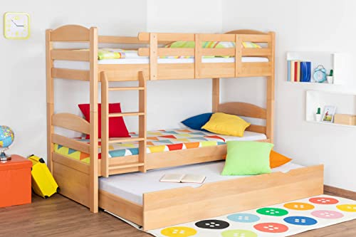 Etagenbett Stockbett Easy Premium Line K21/h inkl. Liegeplatz und 2 Abdeckblenden, Kopf- und Fußteil gerundet, Buche Vollholz massiv Natur - Liegefläche: 90 x 200 cm, teilbar