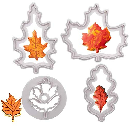Höstlövskärare Set 4 Delar Bakning Paj Fondant Stampers Lönnlövsmönster Plast Material Tvättbar Hållbar för Fikonstoll Halloween Thanksgiving Dekoration