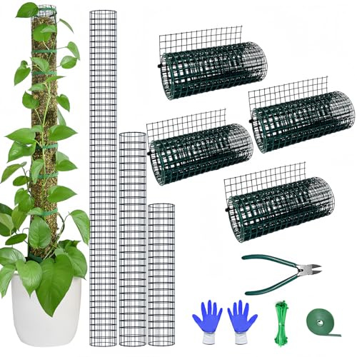 Chicarry, Moosstab-Kit zur Selbstgestaltung, 4 m Metall-Moosstab für Monstera-Pflanzen, 4 Stück 21 cm × 1 m Stahldrahtgeflecht für Moosstäbe, mit Zange, Kabelbindern, Sphagnum-Moosstab (4 m