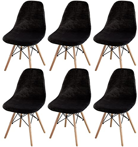 jianyana Stuhlhussen 6er Set, Universal Velvet Stretch Stuhlbezug EsszimmerstüHlhussen Abnehmbarer Waschbarer Stuhlabdeckung（Schwarz）