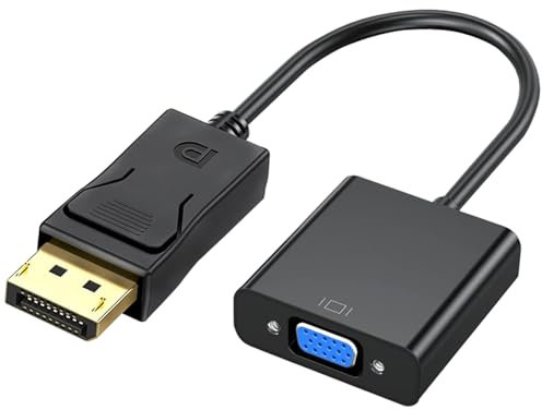 Topcloud DisplayPort (DP) to VGA Adapter, DP to VGA Converter Male to Female Gold-Plated Cord for PC, Laptops, Displays, Monitors, Projectors and More (1 pack)