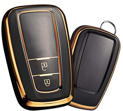 HIBEYO Keyless Autoschlüssel Hülle passt für Toyota Schlüsselhülle Silikon Schutzhülle für Toyota Prius Camry Prius Auris Aygo RAV4 Yaris Vios Corolla Fernbedienung Schlüsseletui 2Tasten-Gold Schwarz