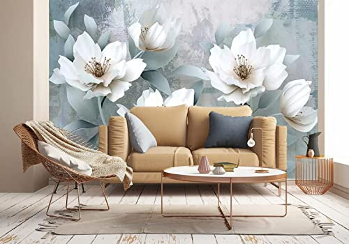Naturempress Papel Pintado Pared 3D Papel Tapiz 150X105（Ancho X Altura） Flor Blanca Vintage Fotomurales 3D Tv Fondo Pared Moderno Dormitorio Murales