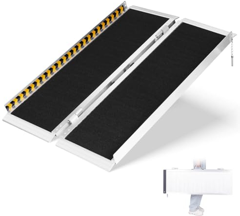Maxivman Rollstuhlrampe aus Aluminium, tragbare Rampe für Rollstuhl für Treppen, Handicap-Rampen für Hauseingang, Treppen, Türen und Bordsteine [Tragkraft bis zu 272 kg]
