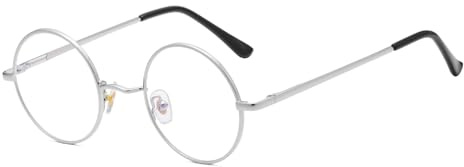 LJCZKA Runda glasögon med blått ljus för män och kvinnor, glasögonbåge för dator blått ljus metallisk mot visuell trötthet, Silver, M