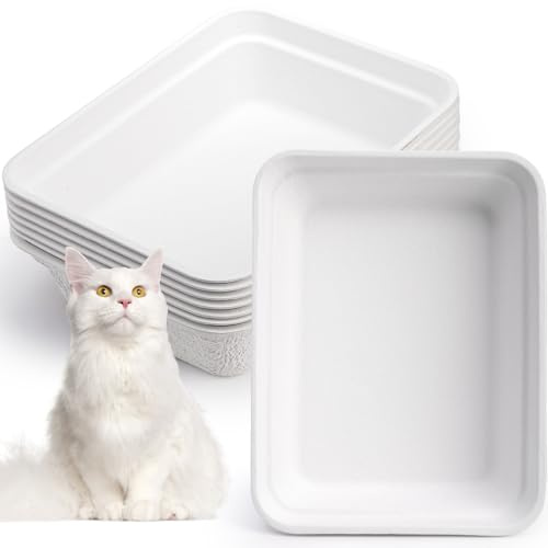 WUWEOT 8 Pack Disposable Cat Litter Boxes, White Cardboard Litter Liner Tray, 16.7 x 12.7 x 4.1 Portable Pet Litter Pan for Hamster, Guinea Pig, Mice, Bunny, Bunny, Small Animals