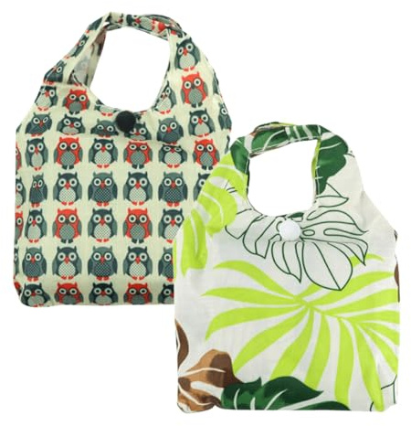 FAVORTALK Nylon Fold Up Shopping Bags Washable Household - 2 Pcs Large Reusable Portable Lightweight Waterproof Grocery Bag Foldaway with Attached Pouch Lightweight for Women Ladies - D24114