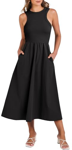 ANRABESS Womens 2026 Summer Casual Maxi Dress A line Tiered Flowy Short Sleeve Crewneck T Shirt Beach Travel Long Dresses Black Medium