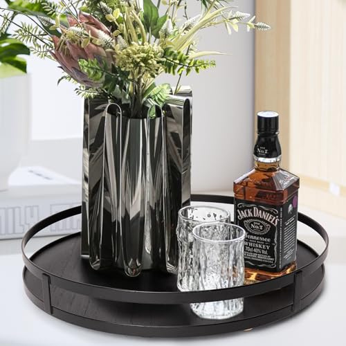 Defined Deco Plateau de service rond avec poignée en métal Noir 30,5 cm