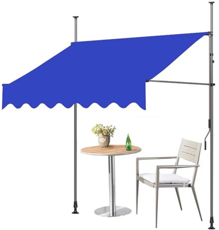 DJJYCTNM Markise Balkon Ohne Bohren, Einziehbare Manuelle Klemmmarkise, Verstellbares Wasserdichtes Vordach mit Handkurbel, Balkon-Sonnenschutz für Fenster, Balkon, Garten (Color : Blue+Gray Frame,