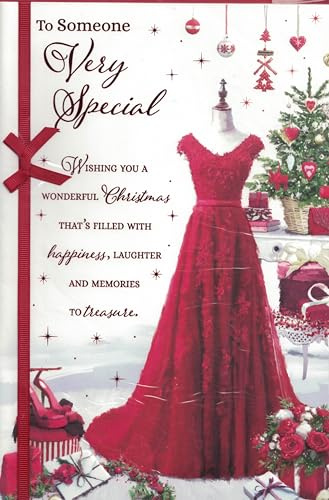 Weihnachtskarte für einen besonderen Menschen, 8 Seiten mit rotem Band, 30,5 x 19,1 cm, rotes Kleid-Design OE