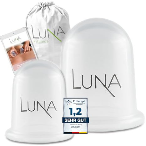 LUNA FitLines - Set of 2 Premium Silicone Cupping Glasses in Various Sizes - Includes Application Book - Finally No More Tension - Anti Cellulite Cupping