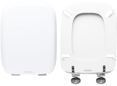 HYDRO HOME Abattant de WC de forme rectangulaire universelle, en bois recouvert de résine polyester avec fermetures éclair classiques droites, fabriqué en Italie, plusieurs couleurs (blanc EUR)
