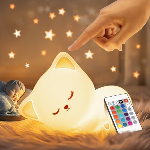 Luz nocturna para niños, juguete para bebé, gato, 16 colores+mando a distancia, recargable por USB, luz de lactancia, regulable, lámpara de noche infantil, juguete kawaii, decoración de habitación